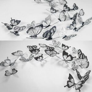 Ewong 54Pcs Black 3D Butterfly Wall Decor - Butterfly Decoration Party Cake Decorative - Removable Waterproof Butterfly Wall Decal Birthday Home Room Decor Bathroom Bedroom Sticker & Murals