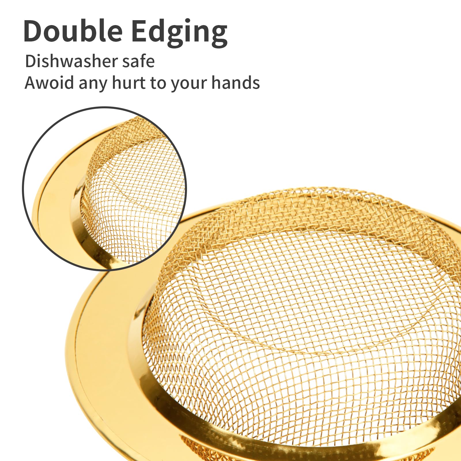 Raings 2 PCS Kitchen Sink Strainers Stainless Steel, Upgrade Anti-Clogging Mesh Sink Drain Basket, Strainers for Sink Drain Food Catcher with Large Wide Rim 4.5" Diameter (Gold)