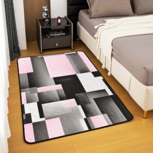 jejeloiu Geometric Living Room Rugs Area Rug 5x7 Pink Grey Black Buffalo Check Accent Rug for Modern Abstract Indoor Floor Mat Non-Slip Stripe Line Geometry Decorative Rug