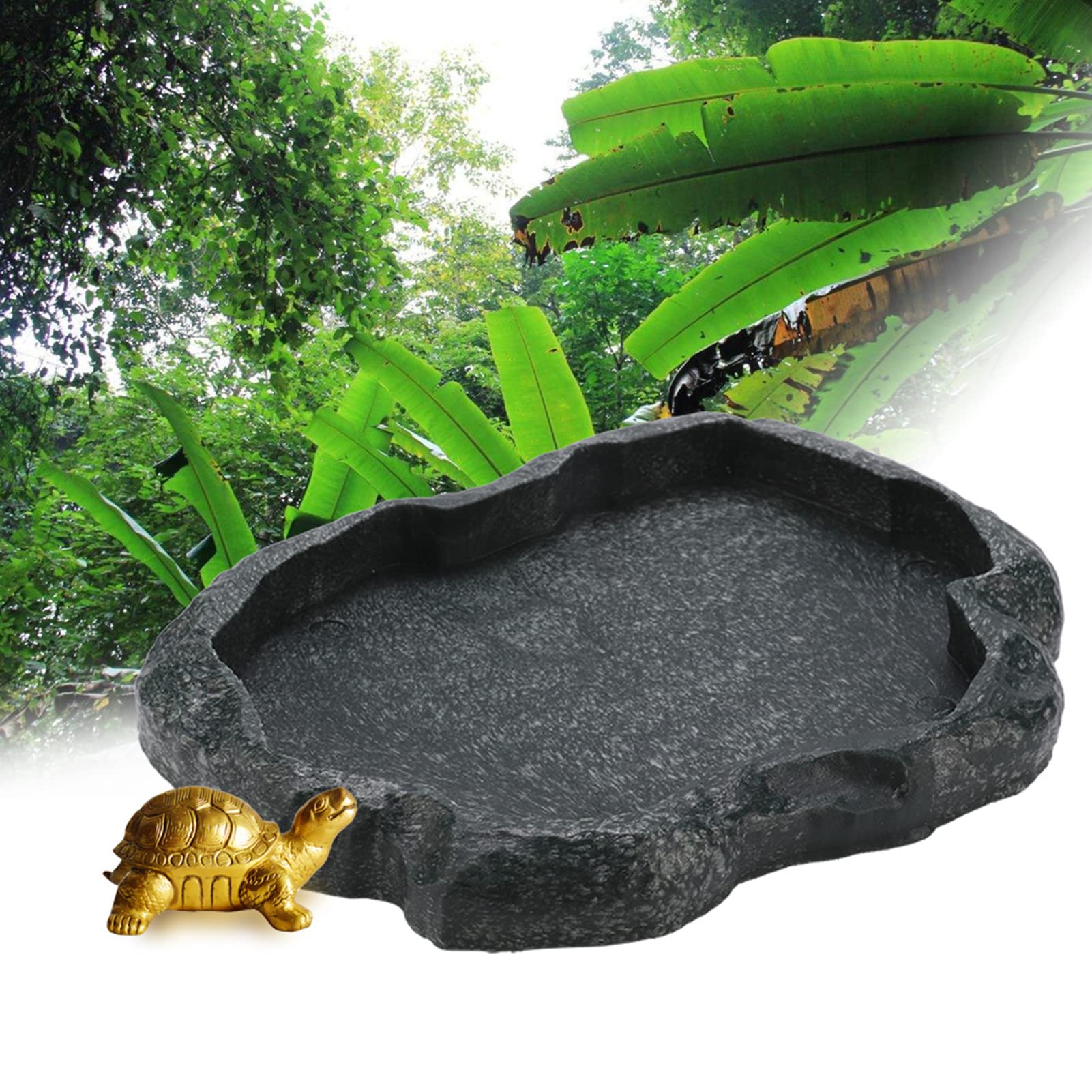 Ejoyous Reptile Rock Food Dish Water Bowl, Resin Terrarium Feeder Feeding Bowl for Tortoise Lizard Amphibian Hermit Turtles (M)