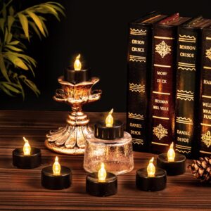 Windshell 24 PCS Black LED Tea Lights (Warm Yellow Flame), Battery Operated Tealight Candles (No Remote and Timer), Black Flameless Small Candles for Wedding, Thanksgiving and Halloween