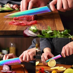 Keewah Knife Set, 16 Piece Kitchen Knives set with Acrylic Stand, Rainbow