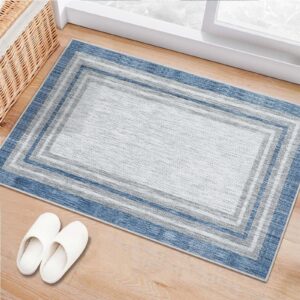 Beeiva Border Blue Rugs for Entryway, Kitchen Rugs Non Slip Washable 2x3 Throw Rugs with Rubber Backing, Modern Printed Small Accent Rugs for Bedroom Indoor Bathroom