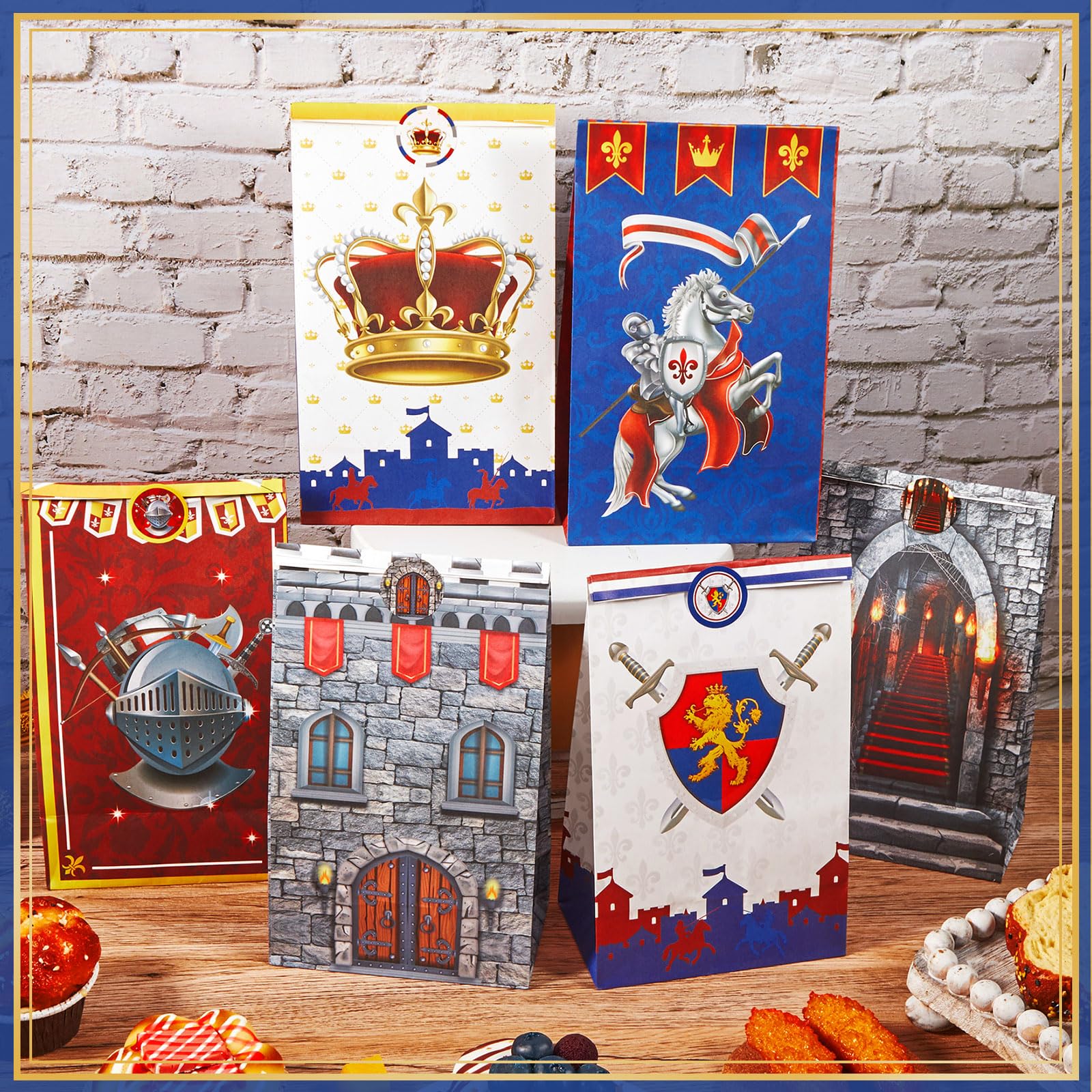 Colarr 24 Pcs Medieval Party Decorations Mini Medieval Goodie Bags Knights Decorations Medieval Party Bags Medieval Bags Medieval Stickers Castle Goody Bags for Kids Birthday Medieval Party Supplies