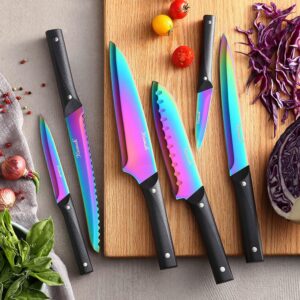 Keewah Knife Set, 16 Piece Kitchen Knives set with Acrylic Stand, Rainbow