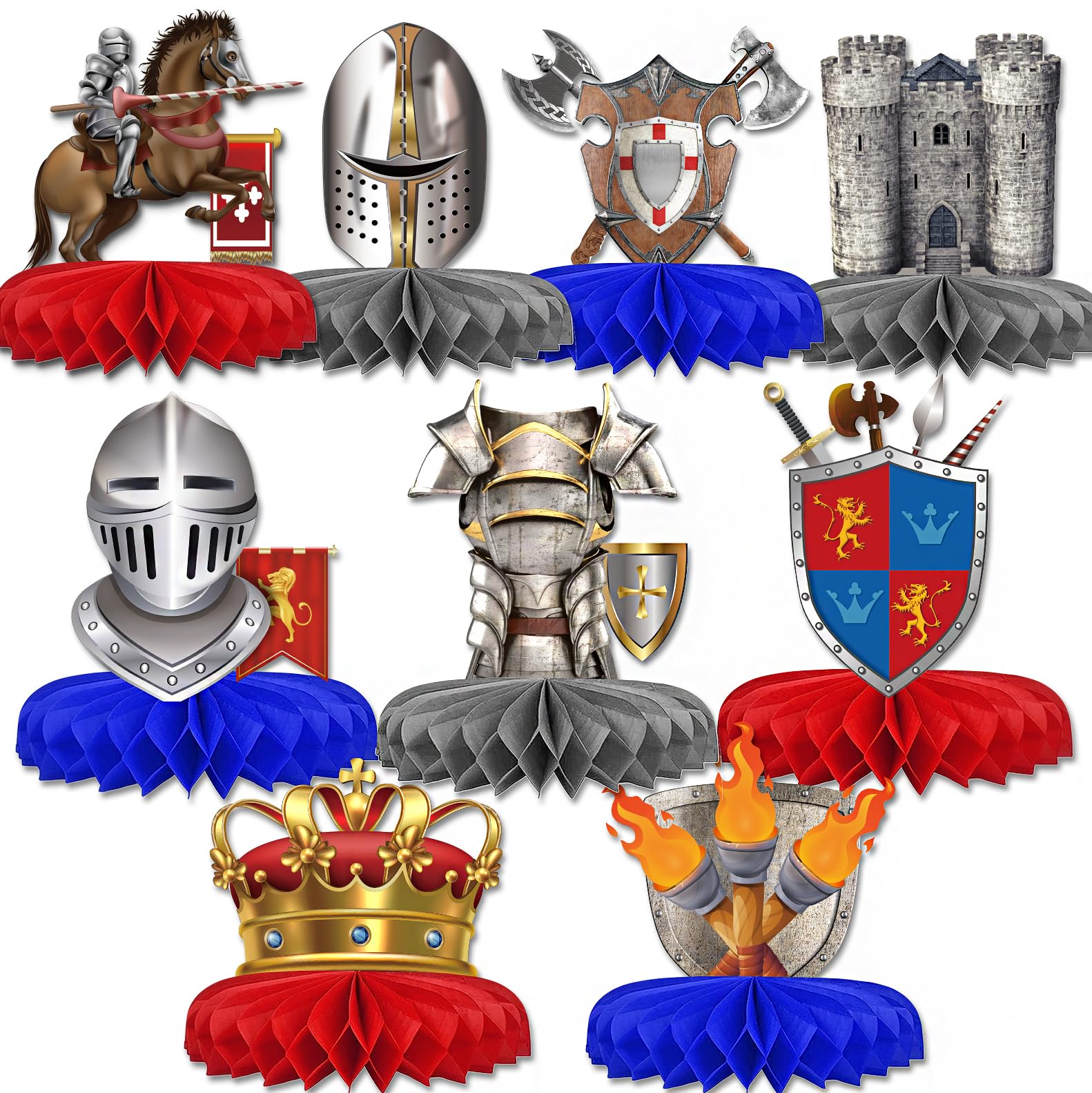 9 Pieces Knights Decorations Knight Birthday Party Supplies Medieval Honeycomb Centerpieces Castle Table Centerpieces Medieval Table Topper Centerpieces for Medieval Party Supplies