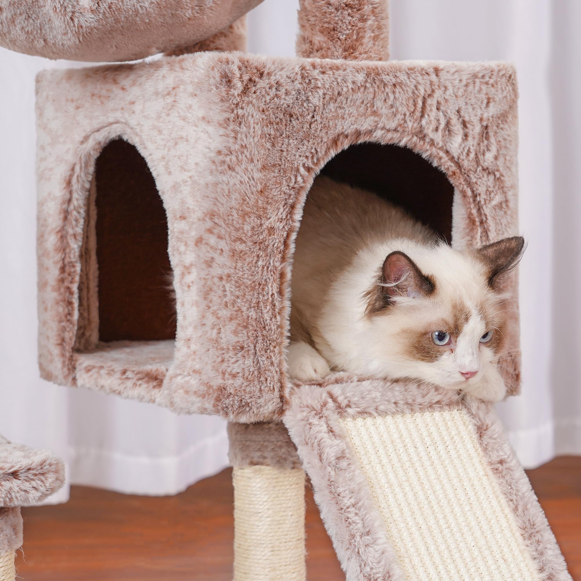 Hey-brother Cat Tree, Cat Tower for Indoor Cats, Cat House with Large Padded Bed, Cozy Condo, Hammocks, Sisal Scratching Posts, Big Scratcher, Muchroom MPJ006SMU