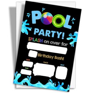 yqv summer swim birthday invitations cards, 4"x 6" summertime pool party invites with envelopes for party decorations supplies(20 pieces) -f05