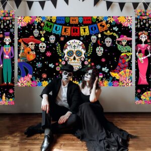 Avezano Day of The Dead Decorations Dia de Los Muertos Banner&Porch Signs Kit for Mexican Dia de Los Muertos Party Decor Day of Dead Hanging Banner Indoor Outdoor Supplies