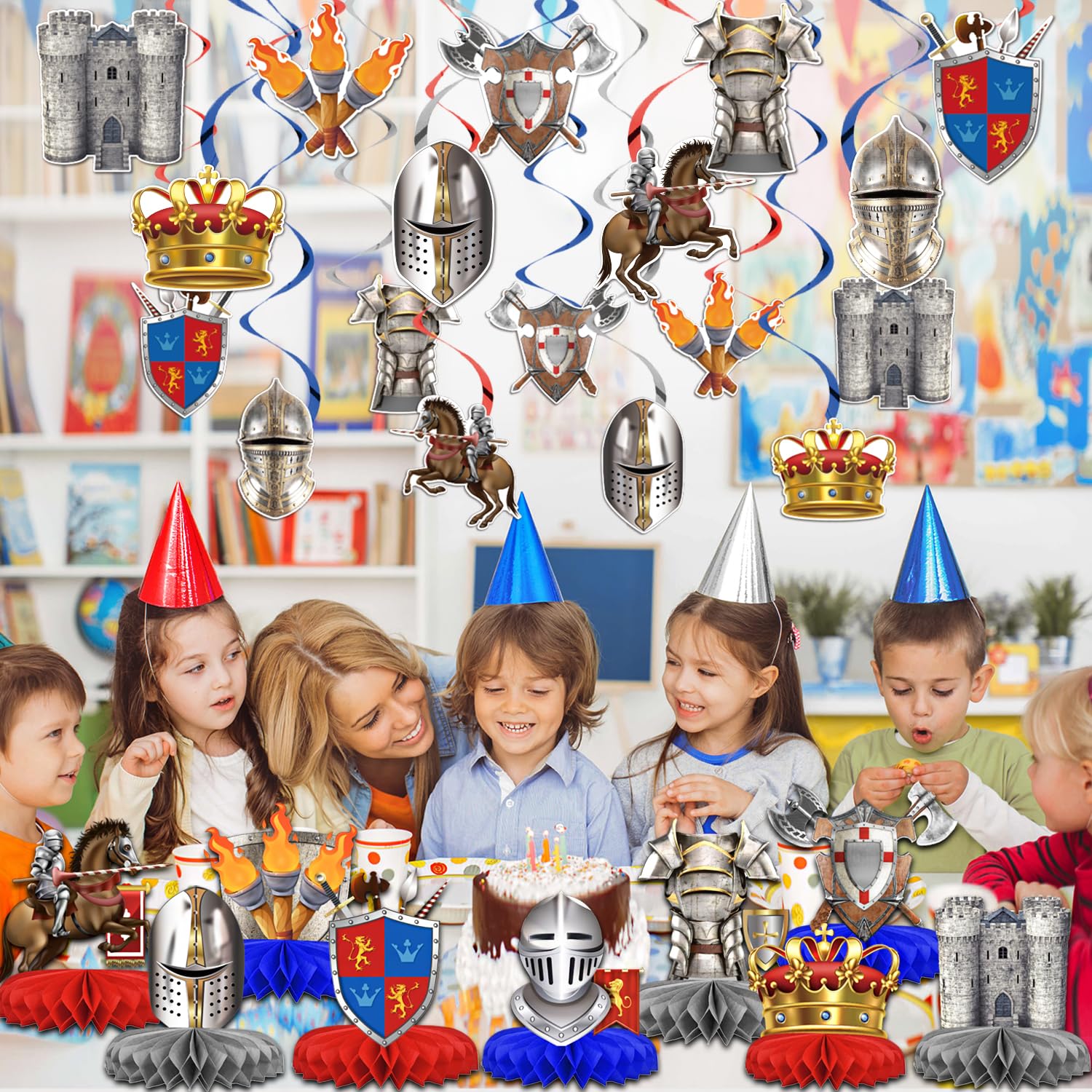 9 Pieces Knights Decorations Knight Birthday Party Supplies Medieval Honeycomb Centerpieces Castle Table Centerpieces Medieval Table Topper Centerpieces for Medieval Party Supplies