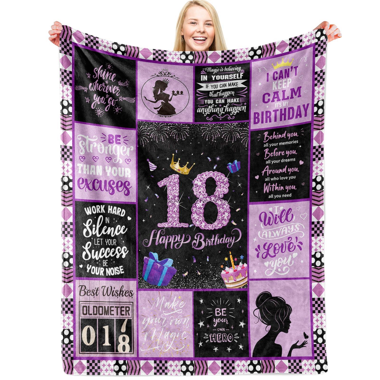 18th Birthday Blankets for Girls, 18th Girl Birthday Blanket 50"x60" Birthday Decoration, Sweet 18th Girls Birthday Blanket Throw Blanket for Couch Bed, Soft Blanket Birthday Blankets for Girl