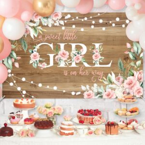 Avezano Rustic Girl Baby Shower Banner A Sweet Little Girl is on Her Way Baby Shower Party Decorations Pink Floral Girl Banner Photo Booth Studio Props 70.8 x 43.3 inch