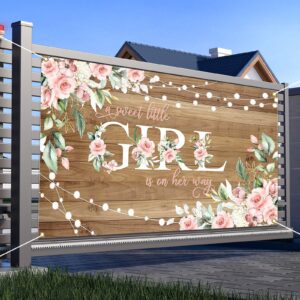 Avezano Rustic Girl Baby Shower Banner A Sweet Little Girl is on Her Way Baby Shower Party Decorations Pink Floral Girl Banner Photo Booth Studio Props 70.8 x 43.3 inch