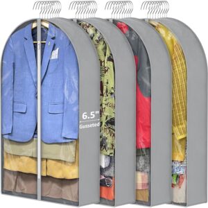 lappr 4 pack 40'' garment bags for hanging clothes with 6.5'' gusseted,clothes bags for storage hanging, clothing bags with zipper protecting travel suit bags