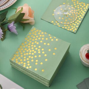 100 Pcs Sage Green Napkins Disposable - Sage Green Cocktail Napkins - 3-Ply Gold Dot Sage Paper Napkins for Birthday Anniversary Dinner Bridal Wedding Party Supplies