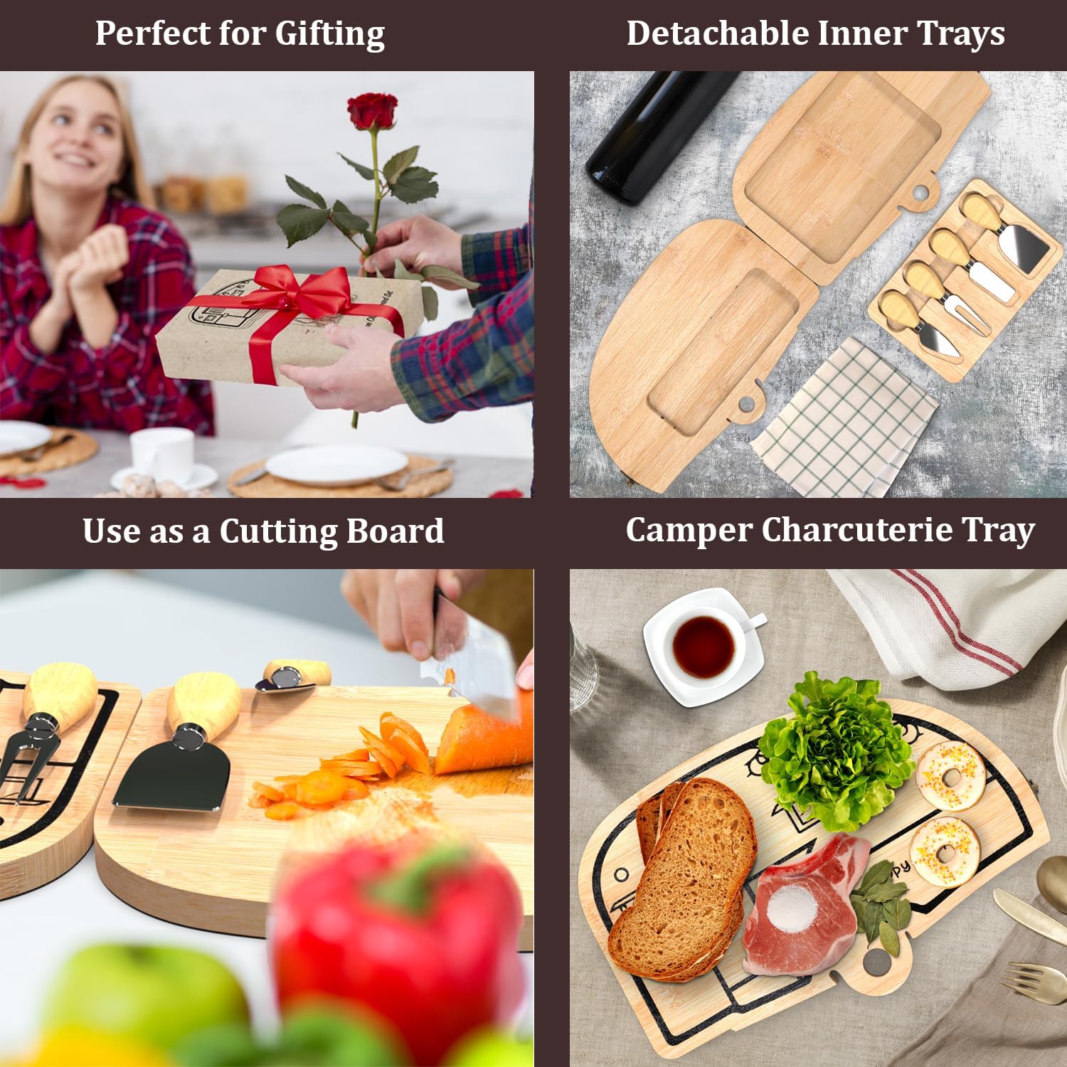 Haigoo Camping Cheese Board and Knife Set Foldable Bamboo Charcuterie Boards Gift Set Unique Cheese Cutting Board Birthday Gifts for Mom Dad House Warming Gifts for Women Men Wedding Gifts for Couple