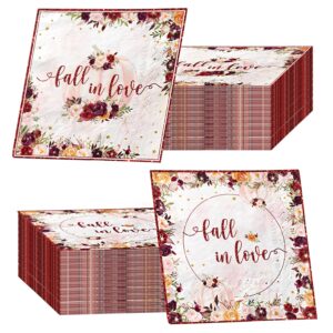 fall in love bridal shower decoration,40pcs fall wine napkins decoration autumn floral pumpkin napkins for fall theme wedding bridal shower thanksgiving supplies