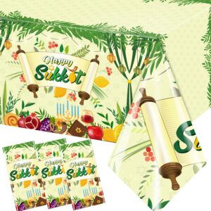 sukkah sukkot tablecloth - disposable happy sukkot decorations plastic tablecloth, jewish holiday party decorations 3pcs etrog lulav decor table cover, jewish table supplies, 108 x 180 cm