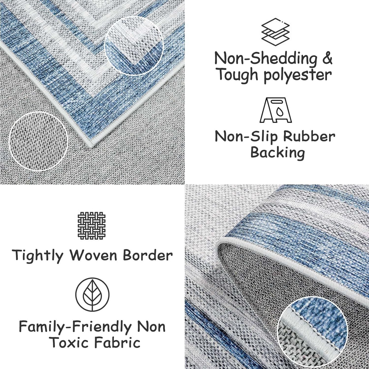 Beeiva Border Blue Rugs for Entryway, Kitchen Rugs Non Slip Washable 2x3 Throw Rugs with Rubber Backing, Modern Printed Small Accent Rugs for Bedroom Indoor Bathroom