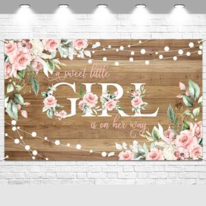 avezano rustic girl baby shower banner a sweet little girl is on her way baby shower party decorations pink floral girl banner photo booth studio props 70.8 x 43.3 inch