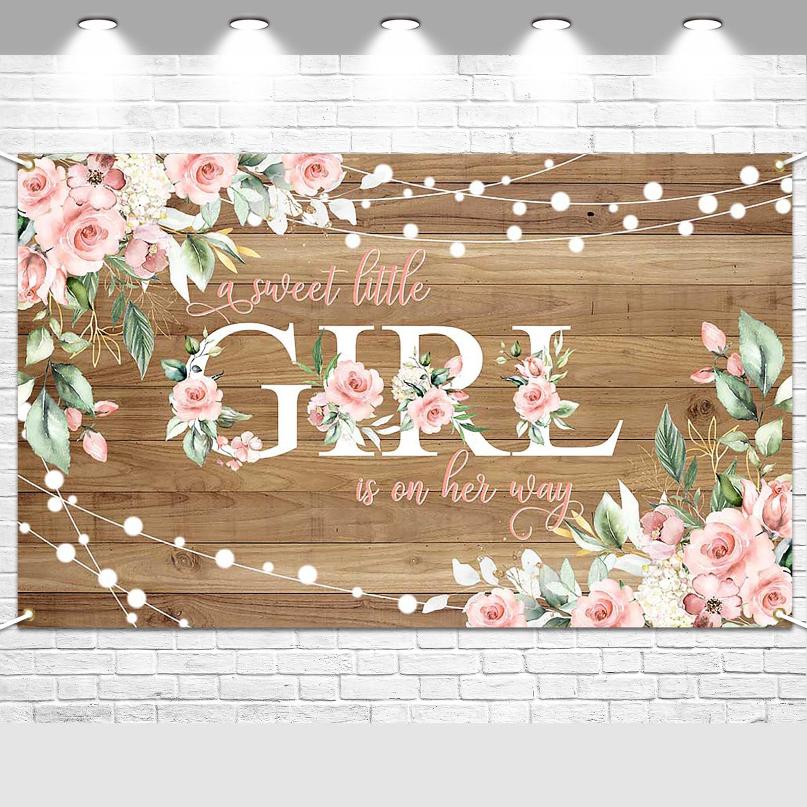 Avezano Rustic Girl Baby Shower Banner A Sweet Little Girl is on Her Way Baby Shower Party Decorations Pink Floral Girl Banner Photo Booth Studio Props 70.8 x 43.3 inch