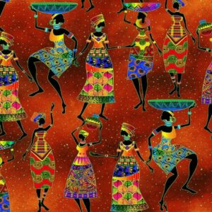 african sunset by timeless treasures african women dance cotton fabric by the yard cm2040-rust