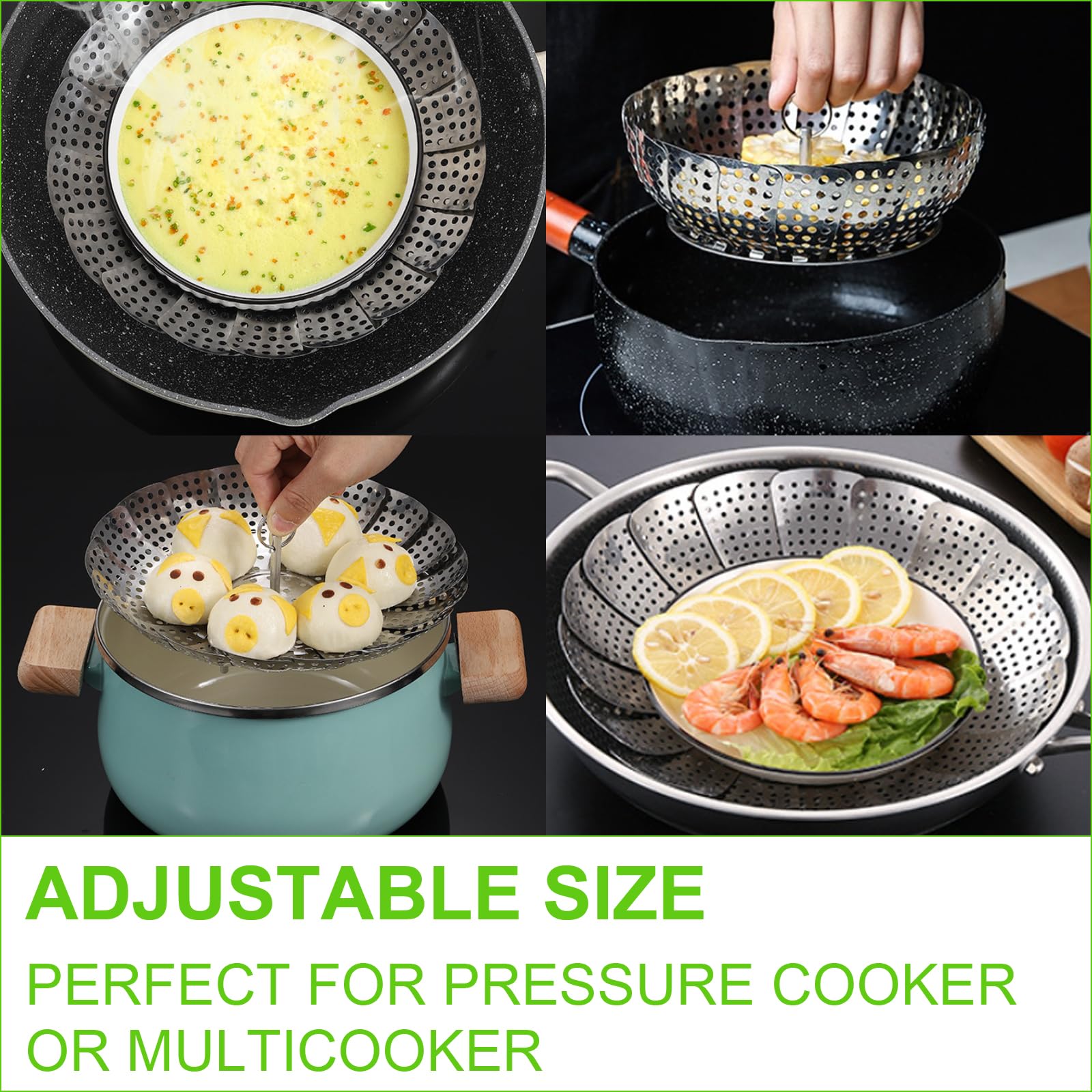 FOFAYU Vegetable Steamer Basket for Cooking, Stainless Steel Veggie Fish Food Steamer Basket, Folding Expandable Steamers to Fit Various Size Pot