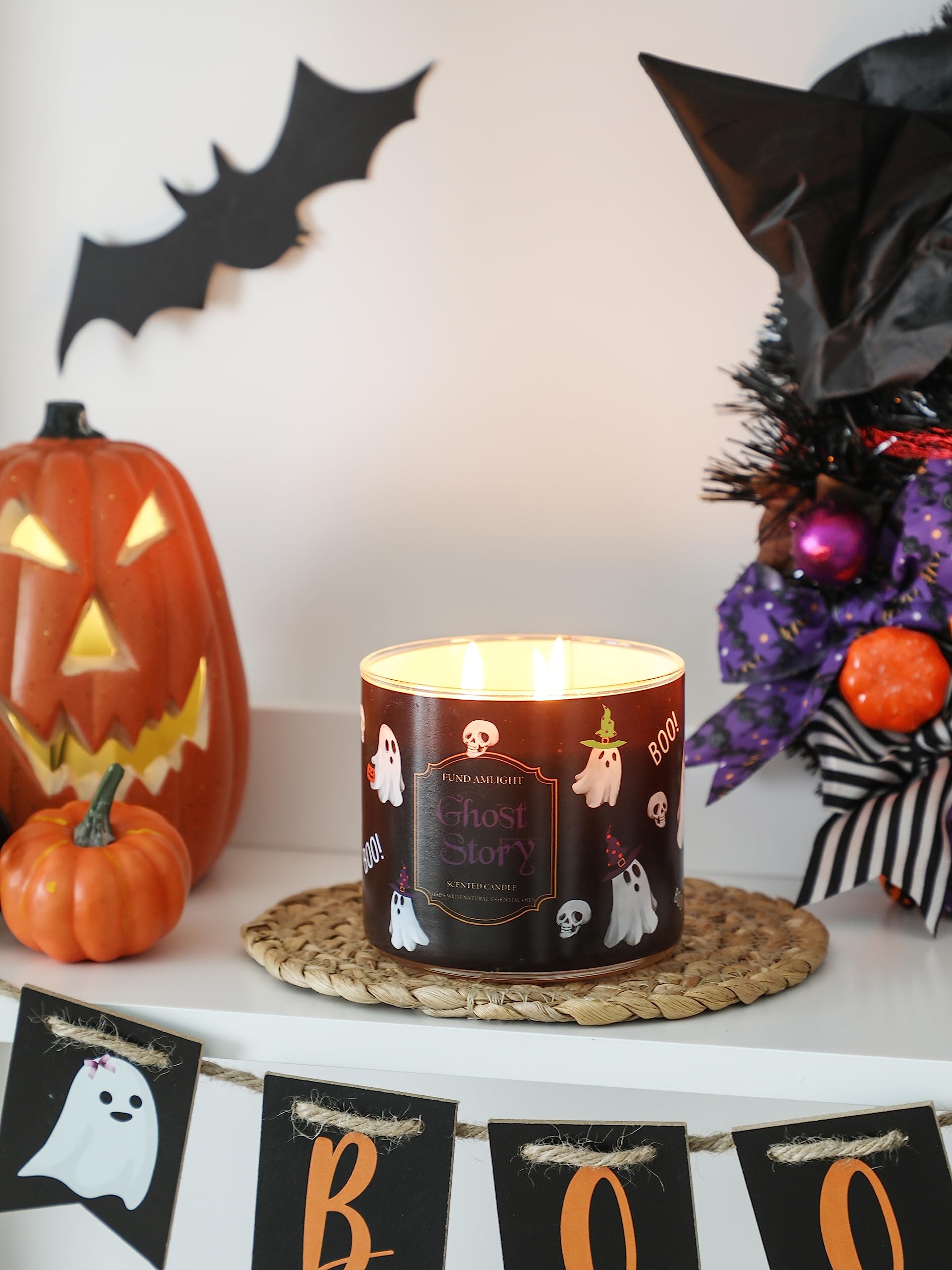 Halloween Gnome Candle Pumpkin Scented Candle for Halloween 3 Wicks Large Candle, 14 oz