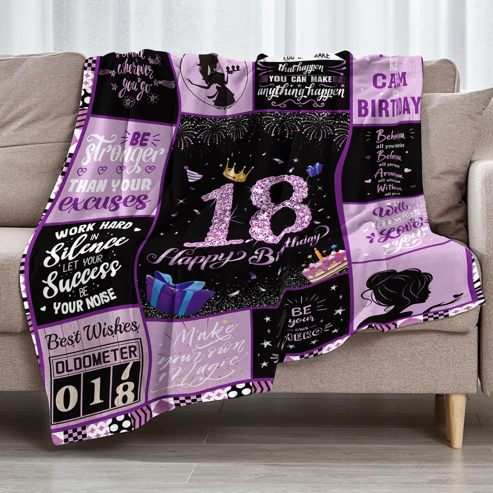 18th Birthday Blankets for Girls, 18th Girl Birthday Blanket 50"x60" Birthday Decoration, Sweet 18th Girls Birthday Blanket Throw Blanket for Couch Bed, Soft Blanket Birthday Blankets for Girl