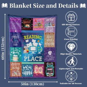 Book Lovers Gift Throw Blanket, Soft Cozy Reading Plush Fleece Blanket Gifts for Book Lovers, Warm Books Flannel Fluffy Blanket for Reader Bookworm Teen Girls Women Birthday Graduation Gifts, 60x50 In