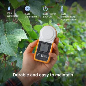 Digital Brix Refractometer - Pairs with Smartphone | Range 0-53%; Accuracy ±0.2%; ATC | Portable Handheld | Made in Korea | Measures Sugar Content in Honey, Wine, Beer, Liquids Easy to Read