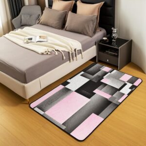 jejeloiu Geometric Living Room Rugs Area Rug 5x7 Pink Grey Black Buffalo Check Accent Rug for Modern Abstract Indoor Floor Mat Non-Slip Stripe Line Geometry Decorative Rug