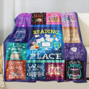 Book Lovers Gift Throw Blanket, Soft Cozy Reading Plush Fleece Blanket Gifts for Book Lovers, Warm Books Flannel Fluffy Blanket for Reader Bookworm Teen Girls Women Birthday Graduation Gifts, 60x50 In