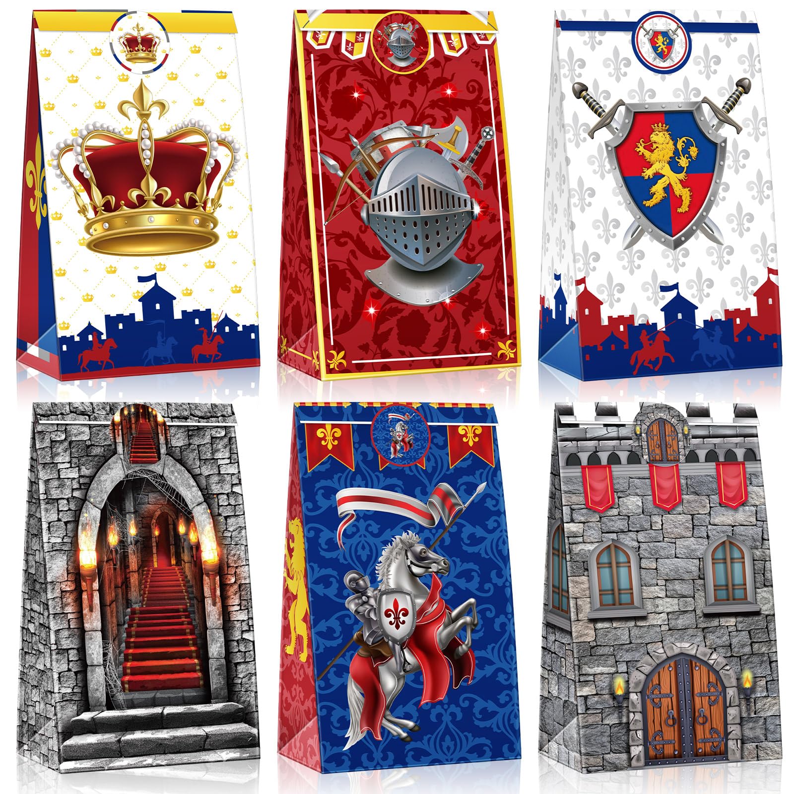 Colarr 24 Pcs Medieval Party Decorations Mini Medieval Goodie Bags Knights Decorations Medieval Party Bags Medieval Bags Medieval Stickers Castle Goody Bags for Kids Birthday Medieval Party Supplies