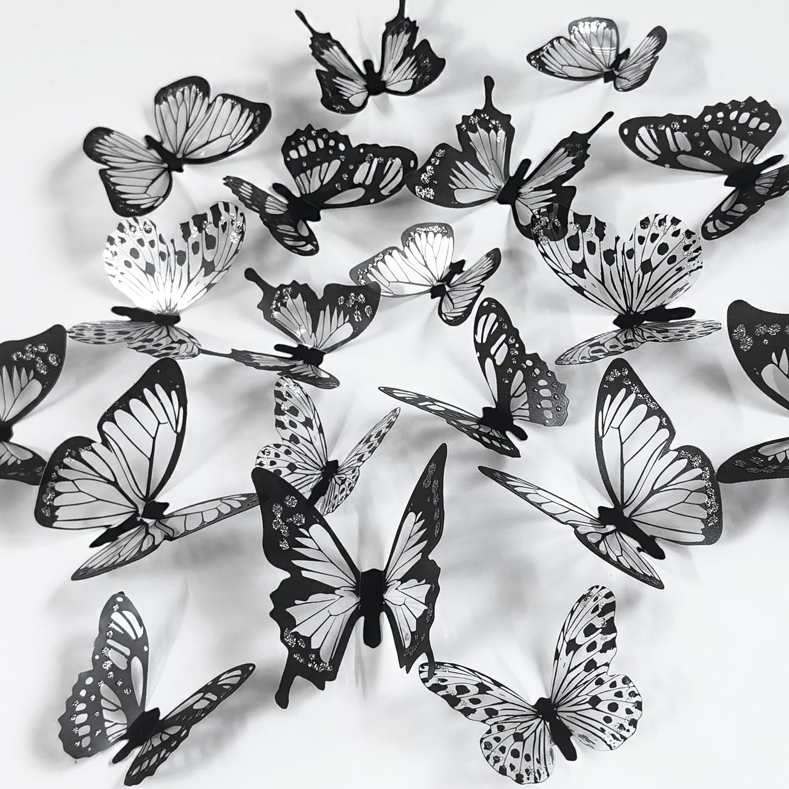 Ewong 54Pcs Black 3D Butterfly Wall Decor - Butterfly Decoration Party Cake Decorative - Removable Waterproof Butterfly Wall Decal Birthday Home Room Decor Bathroom Bedroom Sticker & Murals