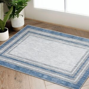 beeiva border blue rugs for entryway, kitchen rugs non slip washable 2x3 throw rugs with rubber backing, modern printed small accent rugs for bedroom indoor bathroom