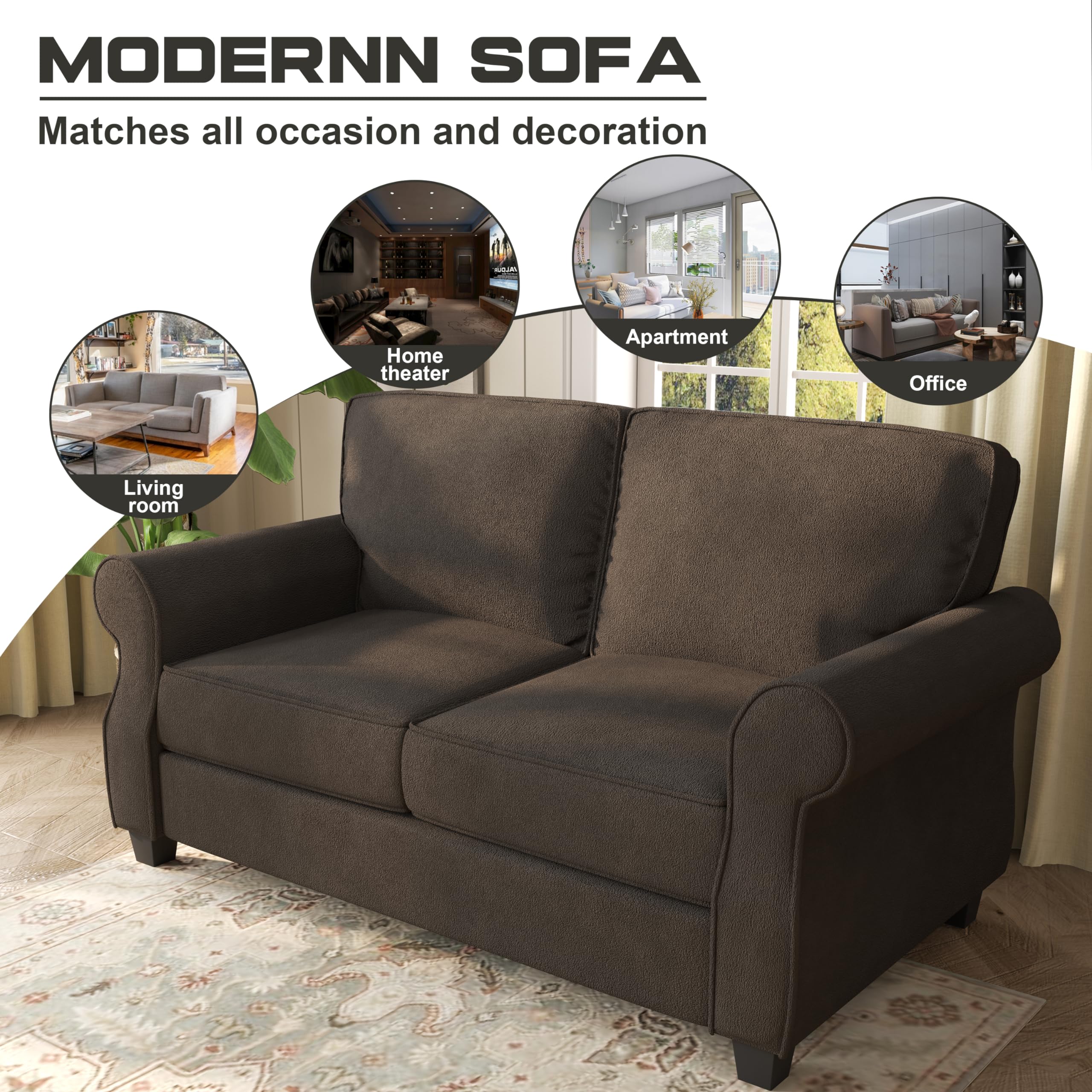 ZeeFu 56" Loveseat Sofa Couch: Modern Brown Velvet Love seat Sofa Couch, Mid Century 2 Seat Comfortable Small Sofa - Easy Install Soft Sofa Couch for Small Spaces Living Room Bedroom Apartment Office