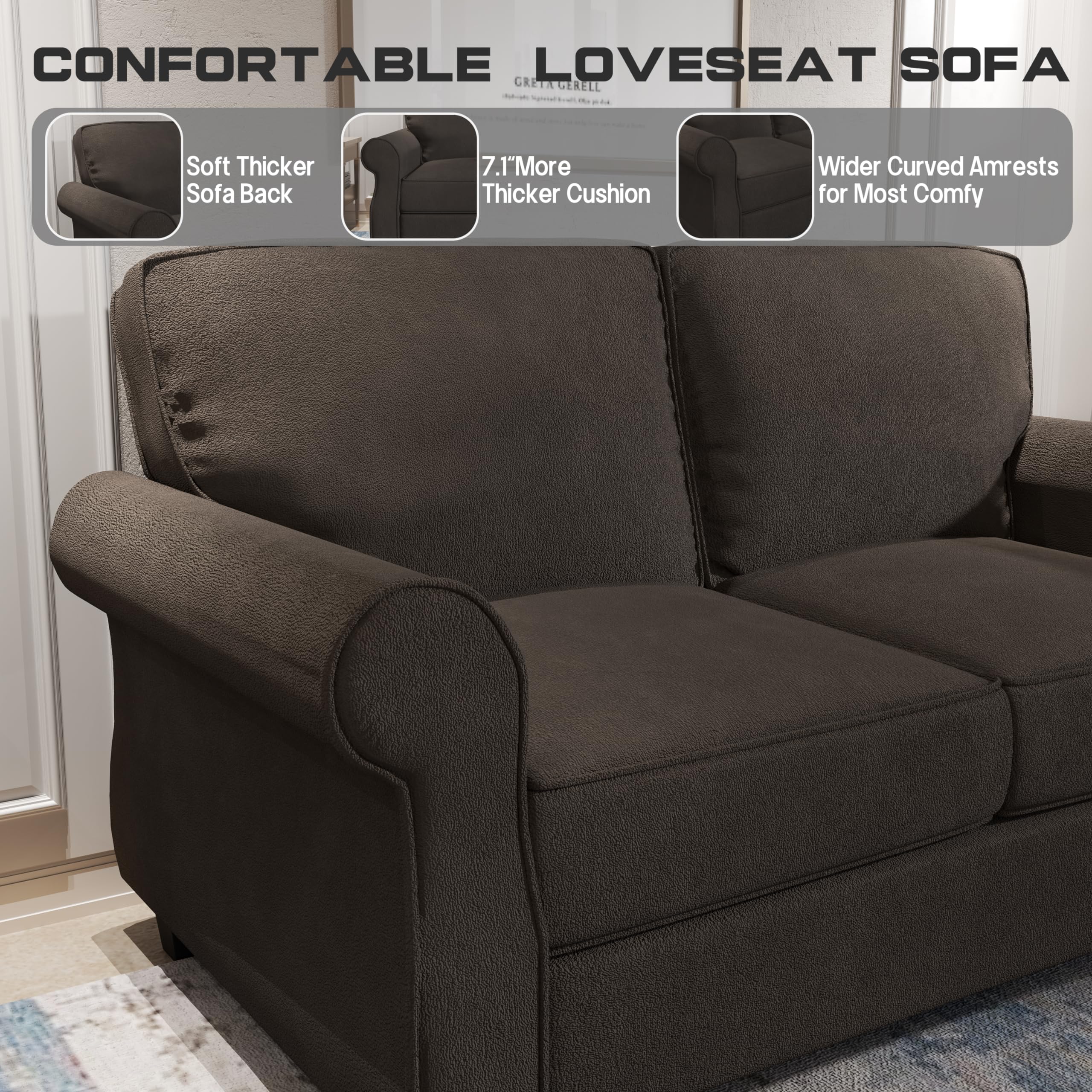 ZeeFu 56" Loveseat Sofa Couch: Modern Brown Velvet Love seat Sofa Couch, Mid Century 2 Seat Comfortable Small Sofa - Easy Install Soft Sofa Couch for Small Spaces Living Room Bedroom Apartment Office