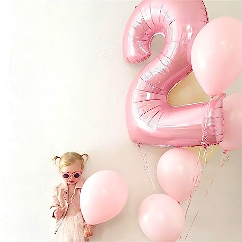 40 Inch Balloon Number 2 Pastel Pink, Large Foil Light Pink Number Balloons Set 0-9 for Girls Women, Digital 2 Helium Balloons for Girls 2nd Birthday Graduation Princess Party Decorations