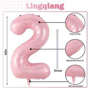 40 Inch Balloon Number 2 Pastel Pink, Large Foil Light Pink Number Balloons Set 0-9 for Girls Women, Digital 2 Helium Balloons for Girls 2nd Birthday Graduation Princess Party Decorations