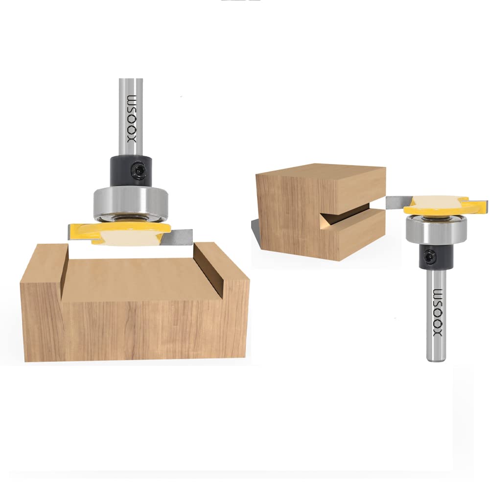 WSOOX Top Bearing Slot Cutting Router Bits Set Biscuit Bit and 1/4 Cutting Height Undercut Bit with 3 Different Size Bearings for Decking Board Installing,Slotting, Biscuiting,Surfacing,Rabbetting.