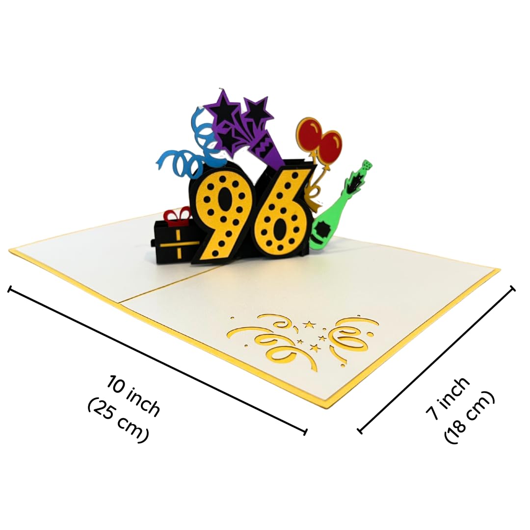 ALPHAK Happy 96th Birthday 3D Pop Up Card, Birthday 3D Greeting Card, 96th Birthday Gifts