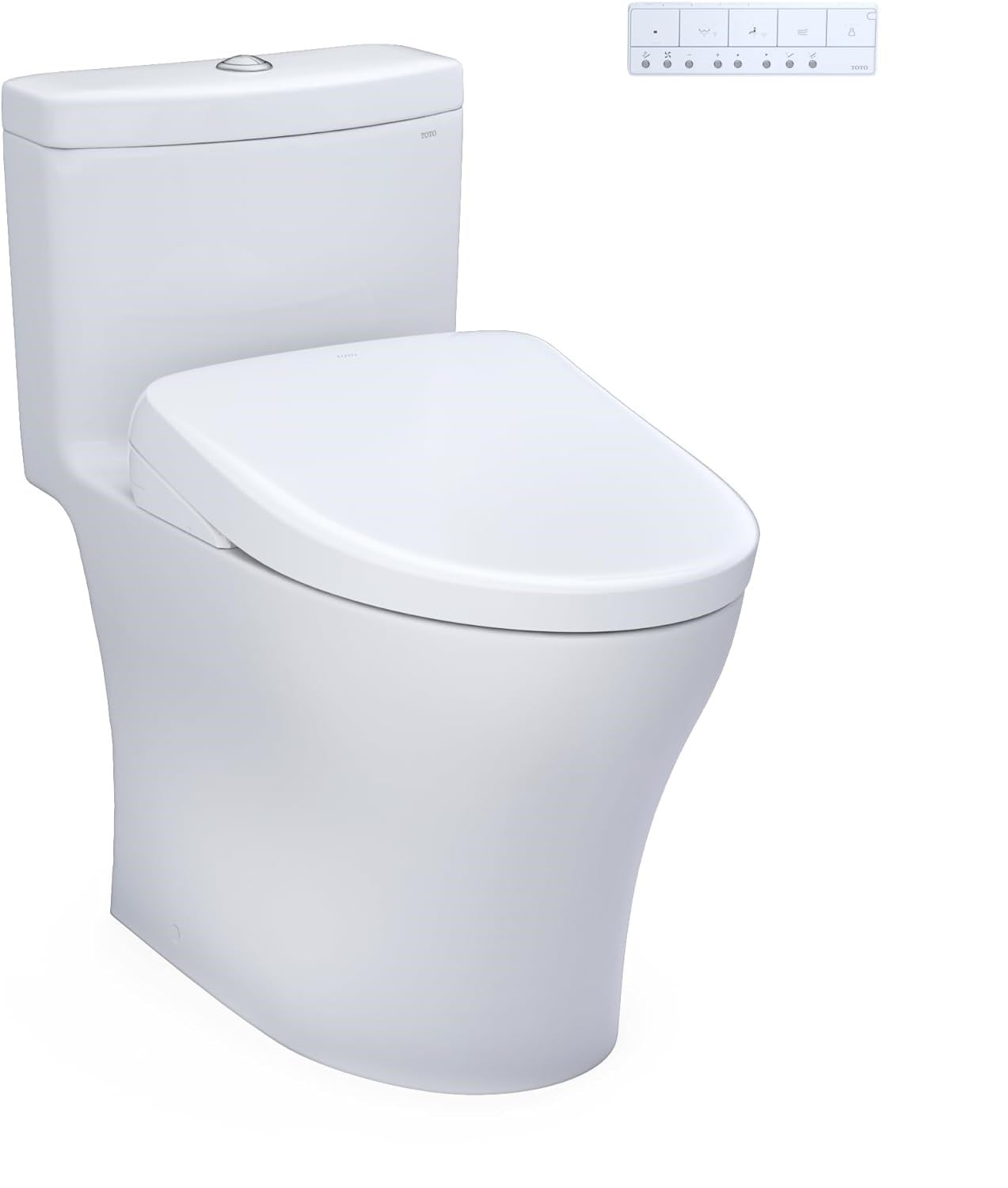 TOTOWASHLET+ AquiaIV One-Piece Elongated Dual Flush 1.28 and 0.9 GPF Toilet with S7A Contemporary Electric Bidet Seat, Cotton White - MW6464736CEMFGN#01