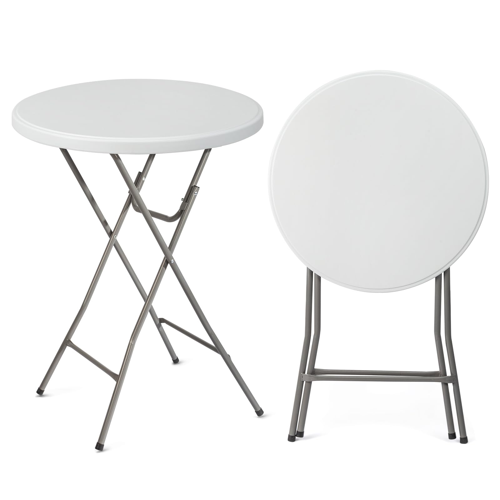 VINGLI 32" Plastic Folding Round Table Bar Height, HDPE Matrial with Gray Metal Finish, High Top Table for Outdoor Party, Cafes, Restaurants, Backyard, Dining Room, Wedding Event,1 Pack, White