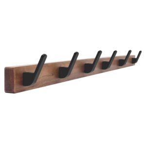 xsjhjdr coat hook wall coat hooks 23.6 inches wall hanger hooks walnut wood coat rack with 6 hooks for hanging clothes towels backpacks keys wooden coat hooks