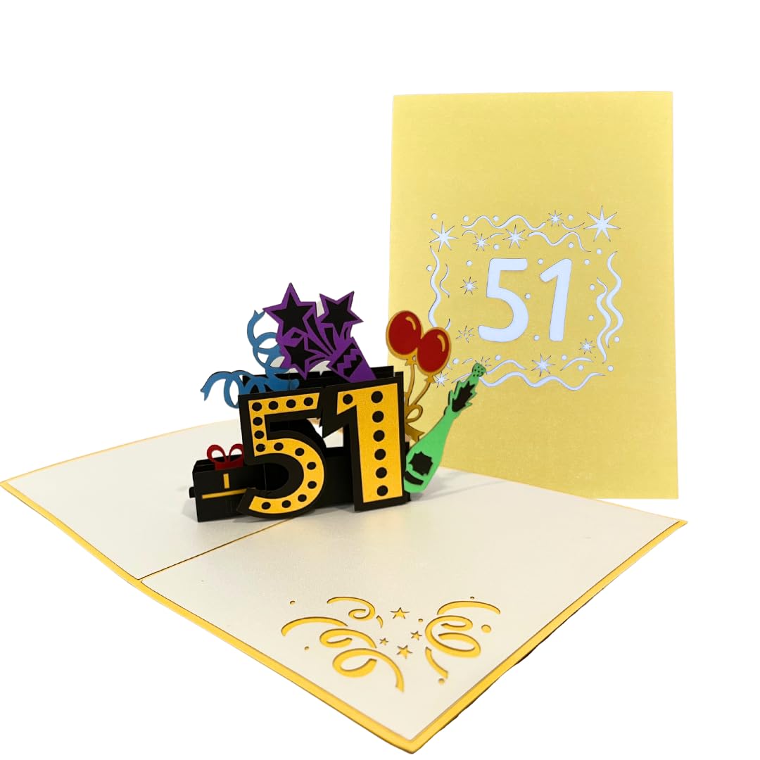 ALPHAK Happy 51st Birthday 3D Pop Up Card, Birthday 3D Greeting Card, 51st Birthday Gifts