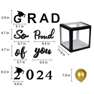 2024 Graduation Party Decoration Black Balloon Boxes with Letters 2024 Grad & So Proud of You and 20 pcs Ballons…