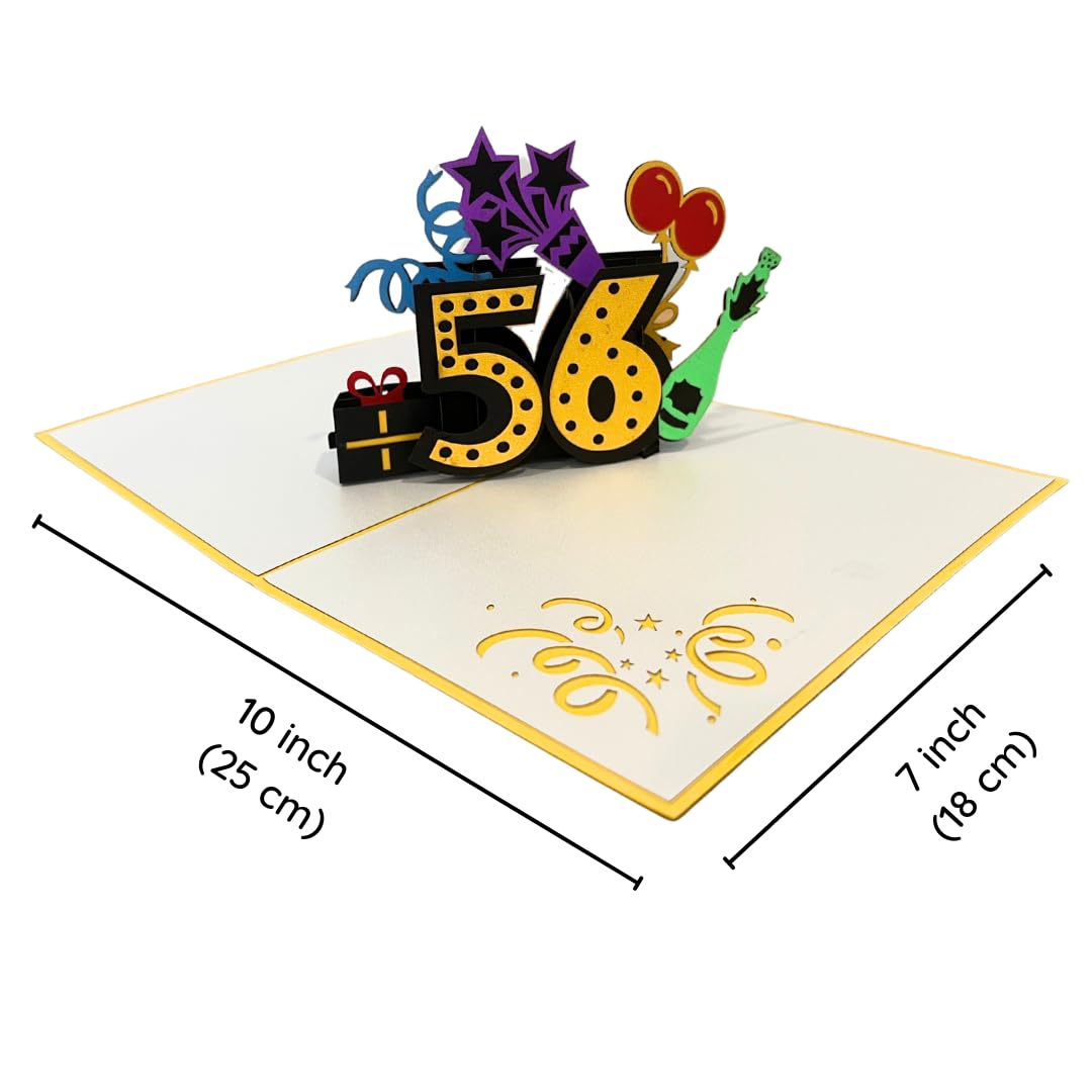 ALPHAK Happy 56th Birthday 3D Pop Up Card, Birthday 3D Greeting Card, 56th Birthday Gifts