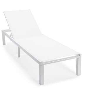 LeisureMod Marlin Poolside Outdoor Patio Lawn and Garden Modern White Powder Coated Aluminum Frame Suntan Sling Chaise Lounge Chair, Set of 2