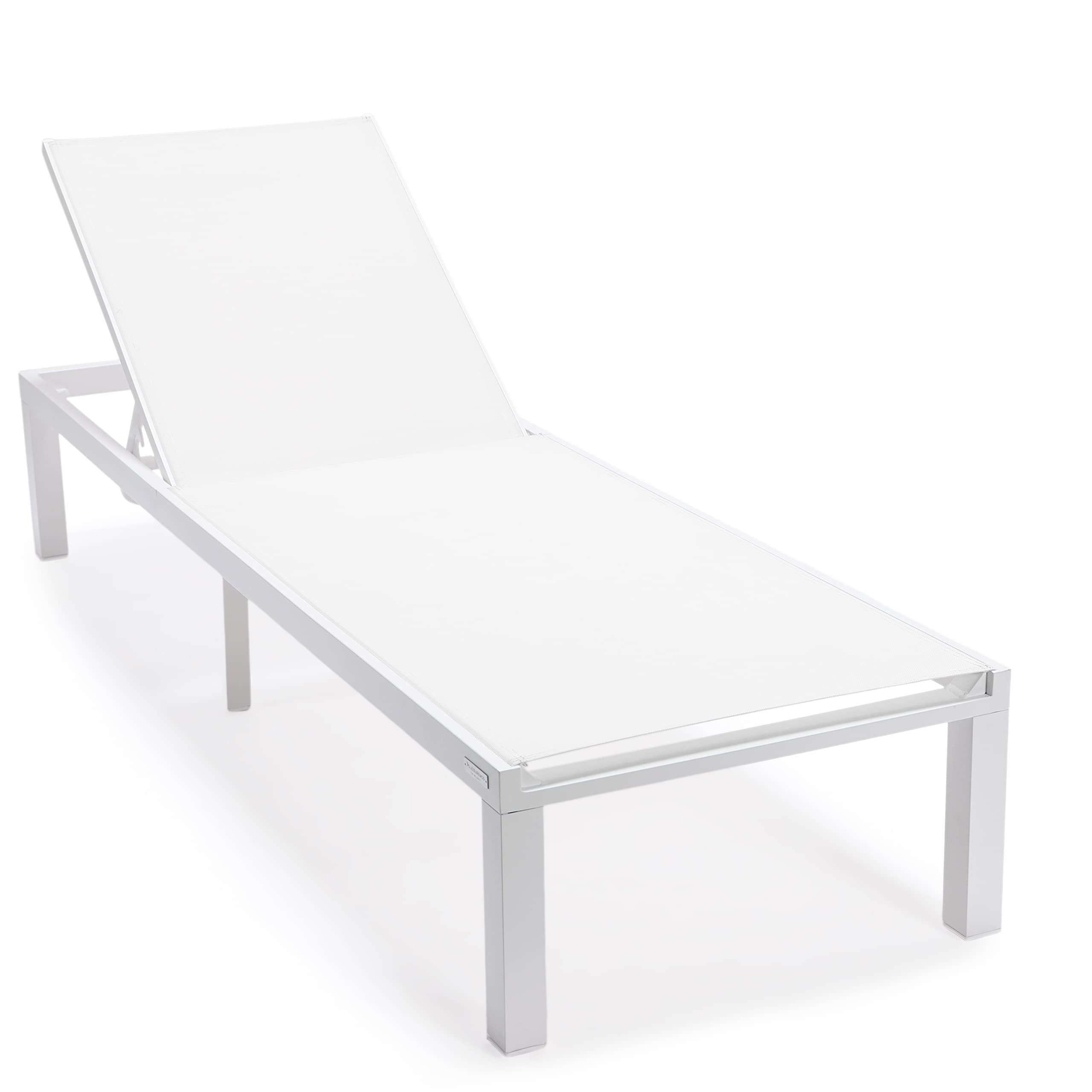 LeisureMod Marlin Poolside Outdoor Patio Lawn and Garden Modern White Powder Coated Aluminum Frame Suntan Sling Chaise Lounge Chair, Set of 2